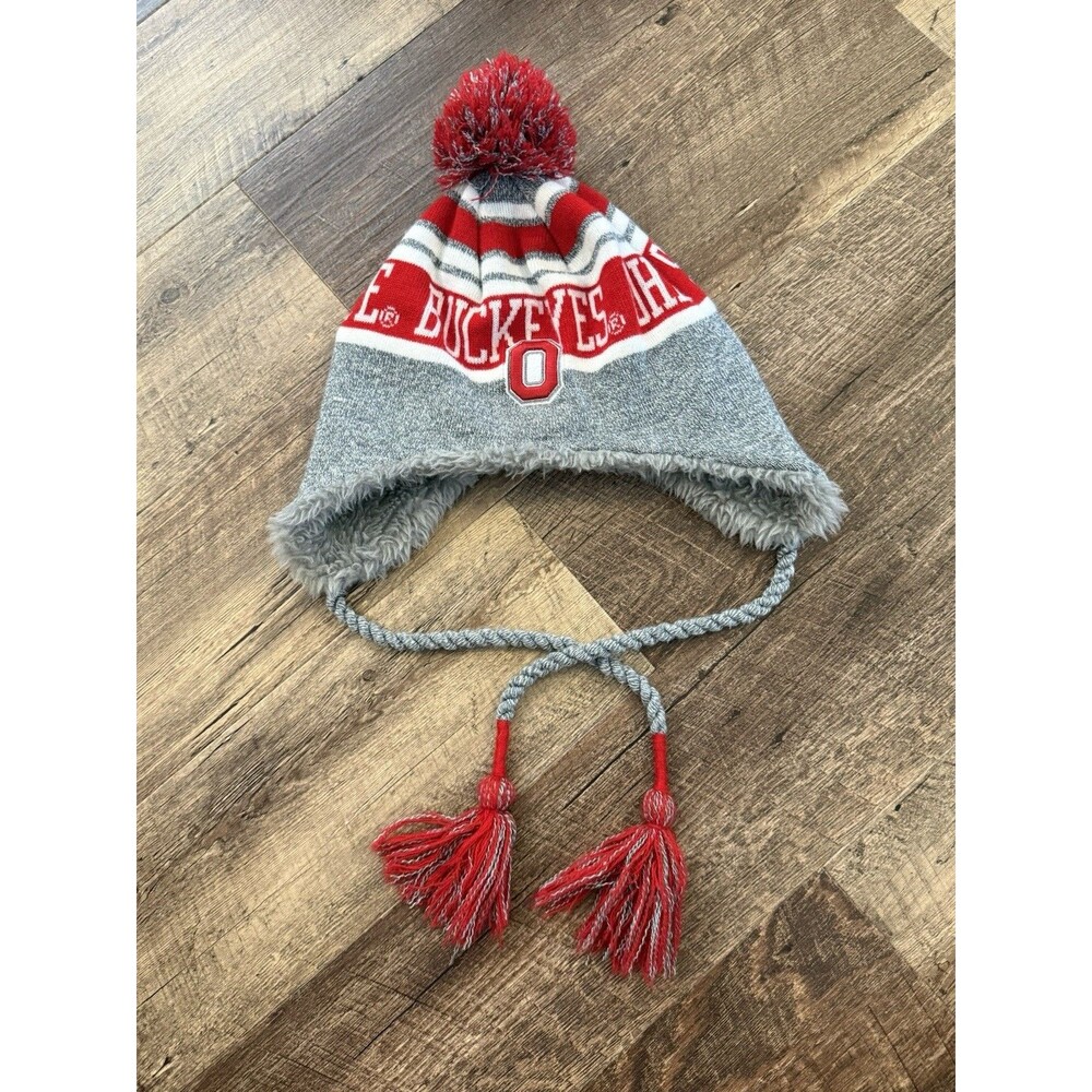 OHIO STATE Buckeyes Knit Pom Ear Flap Beanie Stocking TOTW Caps